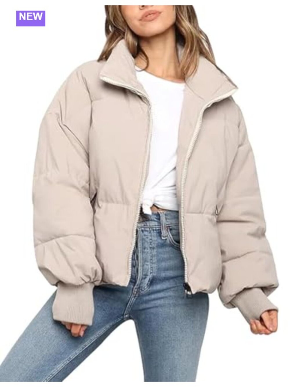 Gihuo Women's Cropped Puffer Quilted Jacket Zip Front Warm Winter Coat